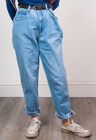 VINTAGE 90'S LIGHT BLUE DENIM RAW HEM MOM JEANS