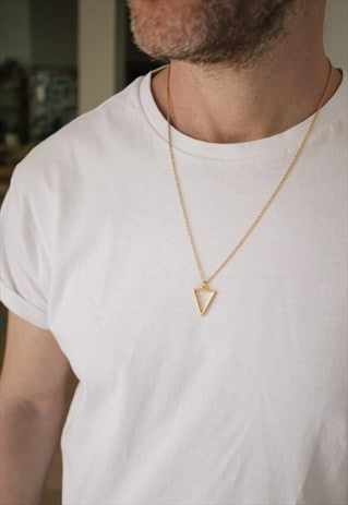 TRIANGLE NECKLACE FOR MEN GOLD CHAIN GEOMETRIC GIFT FOR HIM