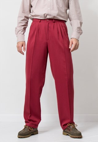 Vintage pleated formal pants in burgundy red trousers