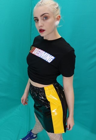 PVC MINI SKIRT WITH STRIPE PANEL