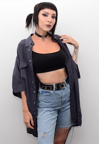 VINTAGE 90'S GENUINE SILK SMOKE GREY OVERSIZED SHIRT