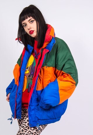 VINTAGE 90'S REVERSIBLE COLOUR BLOCK PUFFER JACKET COAT
