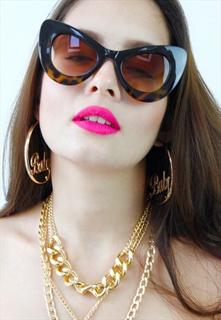 BLACK TORTOISE SHELL CAT EYE OVERSIZED SUNGLASSES