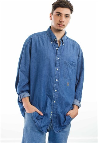 VINTAGE TOMMY HILFIGER LOGO DENIM SHIRT 90S X 12.1