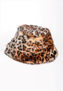 Festival faux fur bucket hat fluffy leopard hat animal print