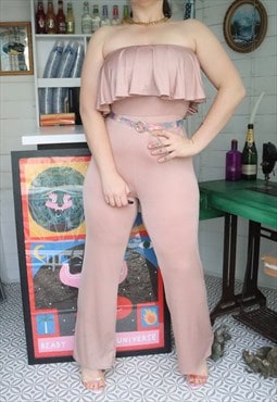 Vintage Y2K Pink Monochrome Summer Peplum Jumpsuit Romper