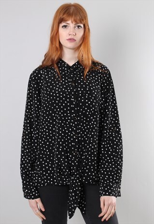 VINTAGE 80S POLKA DOT PATTERNED TIE UP BLOUSE