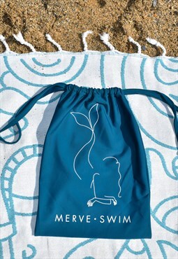 Recycled Dark Teal Drawstring Bag Mermaid Design