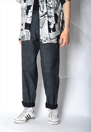 VINTAGE 70S BLACK GREY SPECKLED PANTS