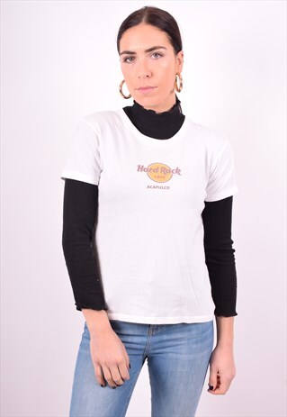 HARD ROCK CAFE WOMENS VINTAGE T-SHIRT TOP MEDIUM WHITE 90'S