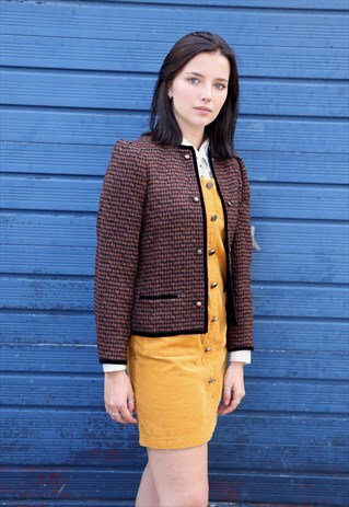 HOUNDSTOOTH BROWN & BLACK CROPPED BLAZER JACKET DOGTOOTH