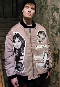 80s club kids print American varsity jacket MA1 bomber pink