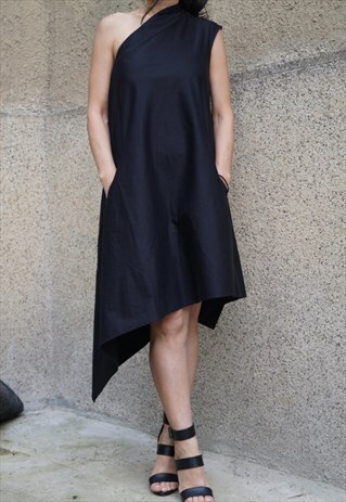 KAFTAN/ASYMMETRICAL TUNIC/BLACK DRESS/ONE SHOULDER/F1470