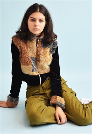 90'S RETRO KITSCH FAUX FUR VELVET CARDIGAN TOP