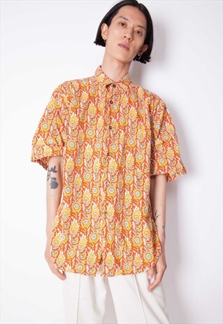 VINTAGE 70S FLORAL PATTERN BUTTON-UP SHIRT ID:4168