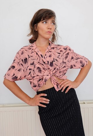 VINTAGE 60S GRAPHIC BLOUSE IN PINK WITH MATCHING SCRUNCHIE