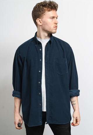 VINTAGE CORDUROY CORD SHIRT BLUE