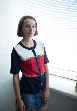 VINTAGE 80'S SHORT SLEEVE MULTI COLOR TOP