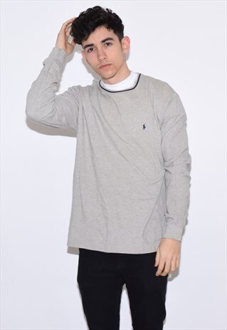 VINTAGE 90S GREY RALPH LAUREN LONG SLEEVE T SHIRT