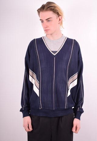 MENS VINTAGE JUMPER SWEATER LARGE BLUE 90S
