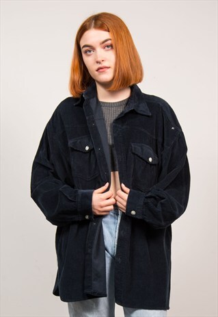 VINTAGE 90'S NAVY CORD OVERSIZE SHIRT