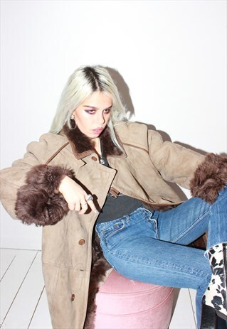 PREMIUM VINTAGE ASH BROWN SUEDE SHEARLING SHEEPSKIN JACKET