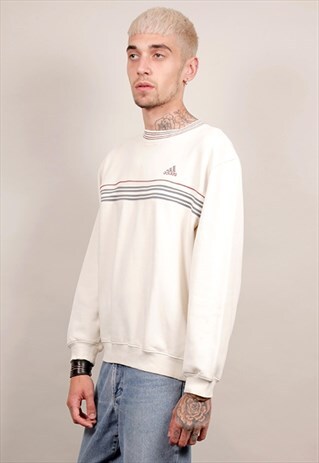 80'S OVERSIZED ADIDAS VINTAGE BEIGE STRIPED SWEATSHIRT