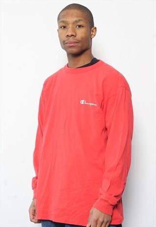 VINTAGE CHAMPION LONG SLEEVED LOGO T-SHIRT RED