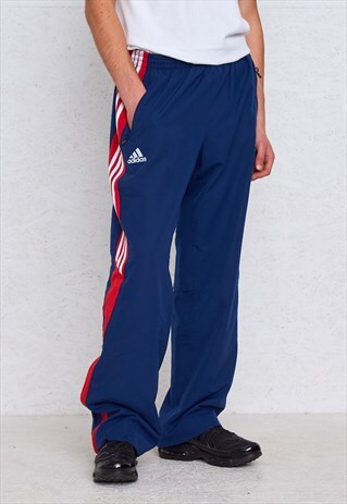 VINTAGE RETRO BLUE RED ADIDAS TRACK JOGGERS BOTTOMS