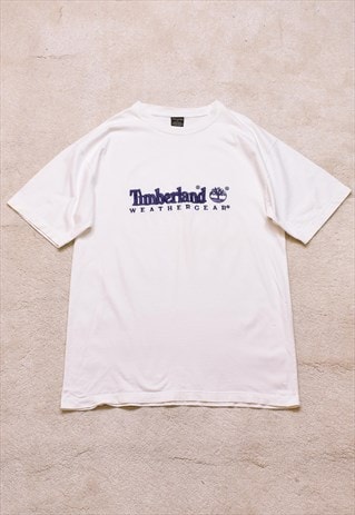 Vintage 90s Timberland White Embroidered T Shirt