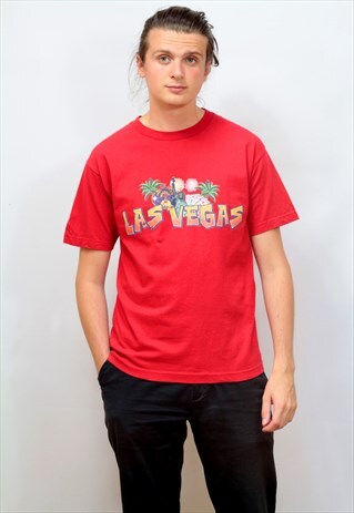 VINTAGE LAS VEGAS PRINT T-SHIRT IN RED