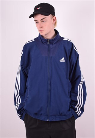 ADIDAS MENS VINTAGE TRACKSUIT TOP JACKET XL BLUE 90'S