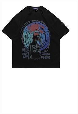 Crow print t-shirt slogan tee bone top in black