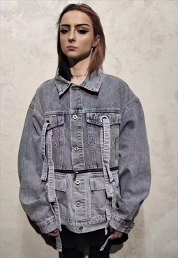 Detachable denim jacket 2 in 1 cropped jean coat in blue 
