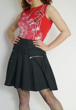 VINTAGE 90S BLACK WHITE PINSTRIPE PUNK SKIRT