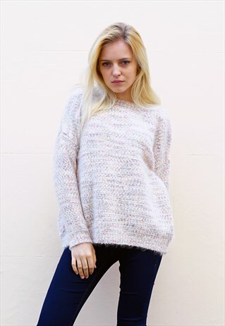WHITE MOHAIR KNITTED JUMPER KNITWEAR