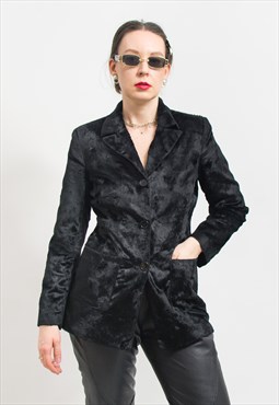 Vintage faux fur blazer in black velvet tailored jacket