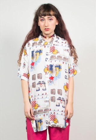 VINTAGE 90'S WHITE ABSTRACT PATTERN SHIRT