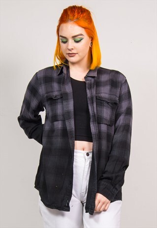 VINTAGE 90'S GREY TO BLACK GRADIENT CHECK FLANNEL SHIRT