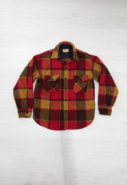 90's Vintage Fox Knapp Shirt Jacket Red Yellow Flannel