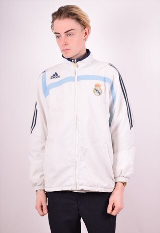 ADIDAS MENS VINTAGE TRACKSUIT TOP JACKET MEDIUM WHITE 90S