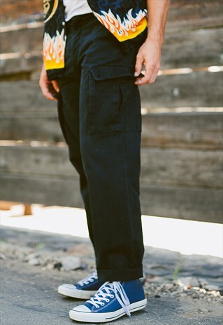 VINTAGE 90S BLACK CARGO PANTS TROUSERS