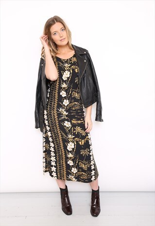 VINTAGE 90S BOHO PRINT MIDI DRESS