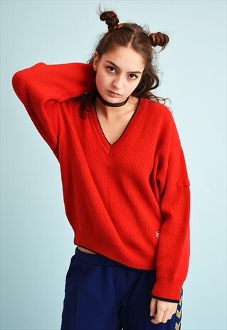 90'S RETRO RIBBED KNIT SPORTS JUMPER TOP