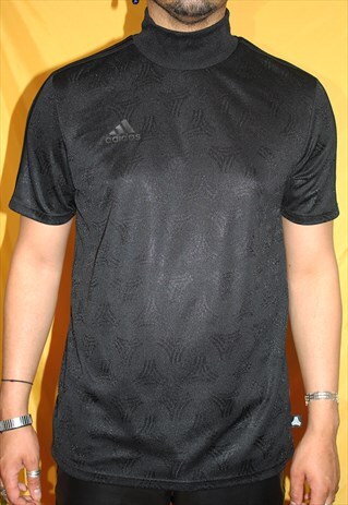 90S VINTAGE ADIDAS CLIMALITE HIGH NECK BLACK T-SHIRT MEDIUM