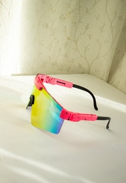 Pink Mirrored Oversize Ski Style Visor Sunglasses