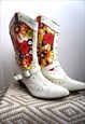 VINTAGE WHITE GENUINE LEATHER COWBOY WESTERN BOOTS SHOES