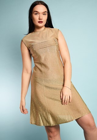 VINTAGE 60'S RETRO MOD SHIMMER ELEGANT MIDI DRESS