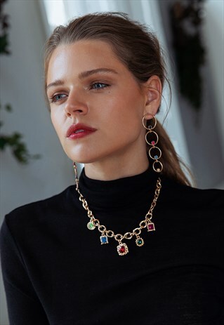 BEJEWELLED GOLD CHAINED NECKLACE