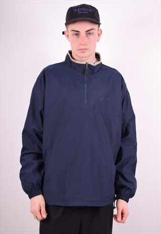 REEBOK MENS VINTAGE PULLOVER JACKET LARGE NAVY BLUE 90'S